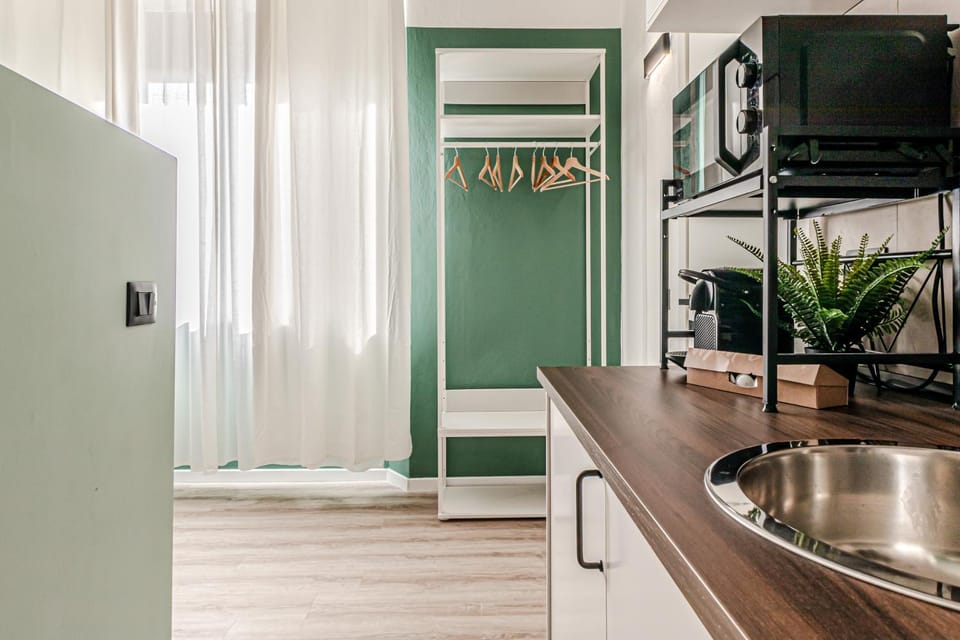 Kitchen or kitchenette, stove