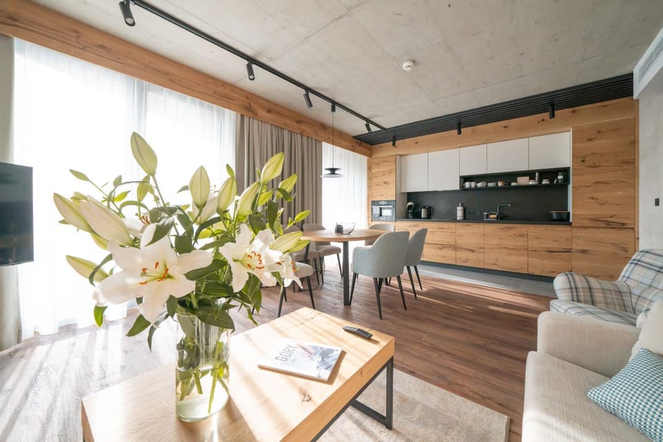 TV and multimedia, Kitchen or kitchenette, Living room, Photo of the whole room, Seating area, Dining area