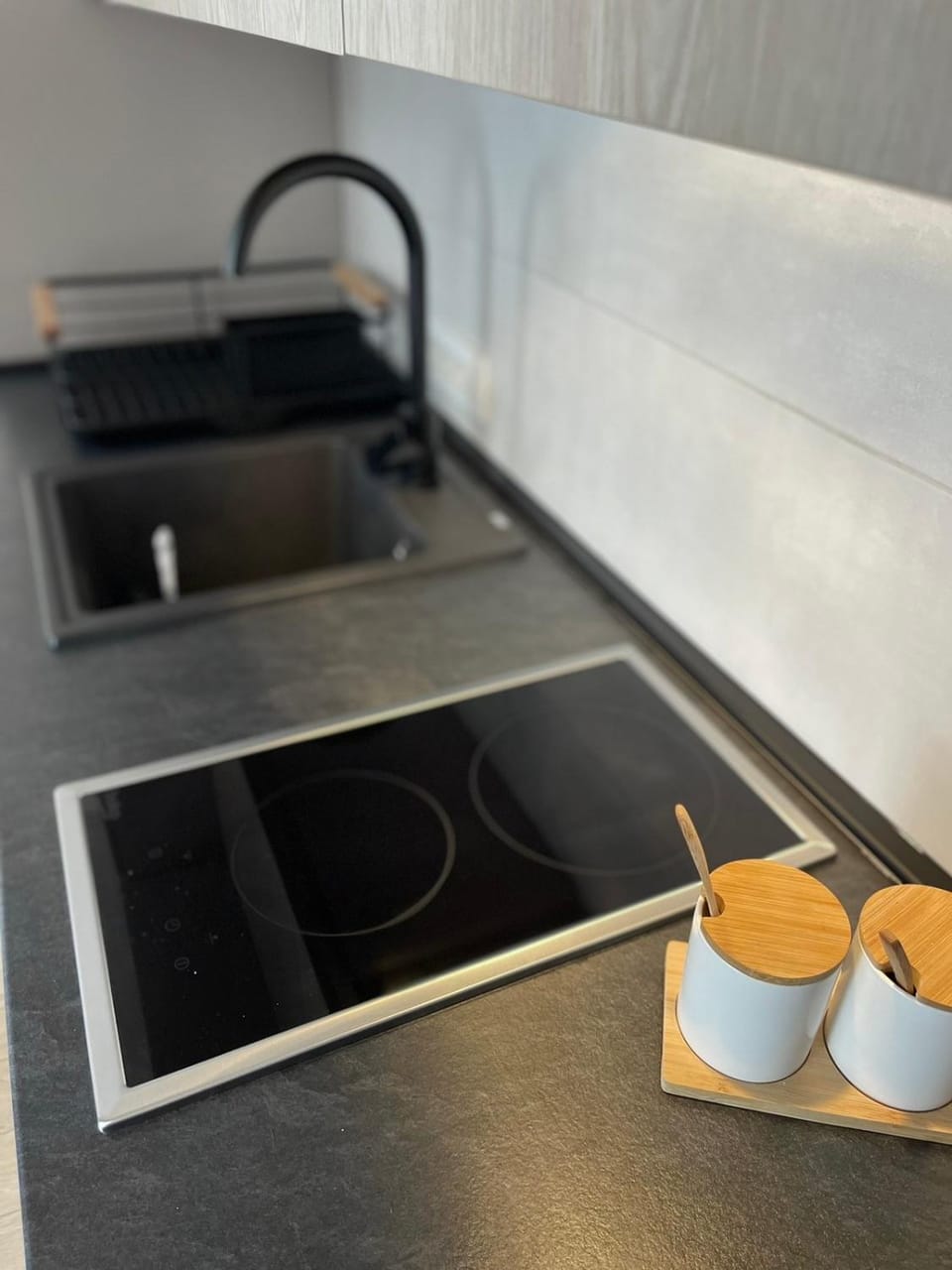 Kitchen or kitchenette, stove