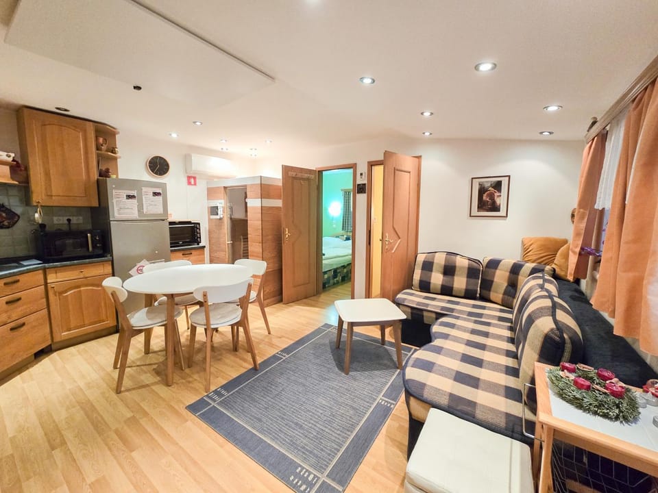 Kitchen or kitchenette, Living room, Seating area, Dining area, stove