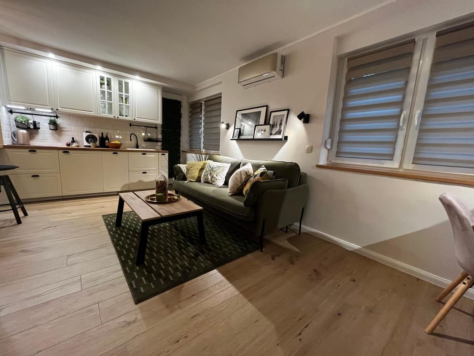 Kitchen or kitchenette, Living room, Seating area, minibar, air conditioner