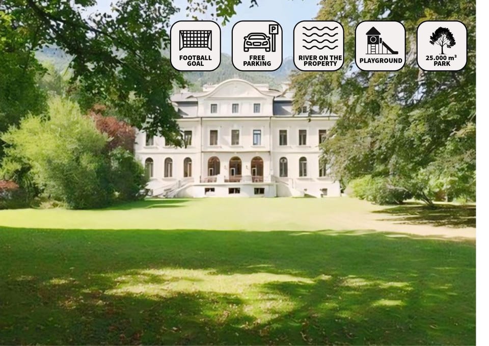 Property building, Garden, Text overlay, Garden view