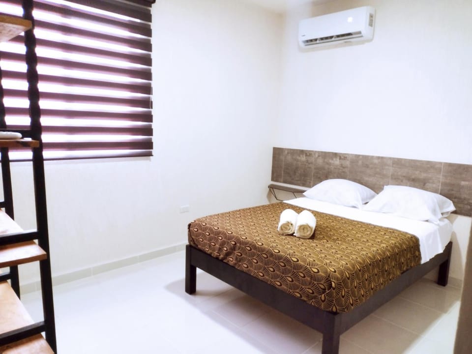 Bed, Photo of the whole room, Bedroom, towels, air conditioner