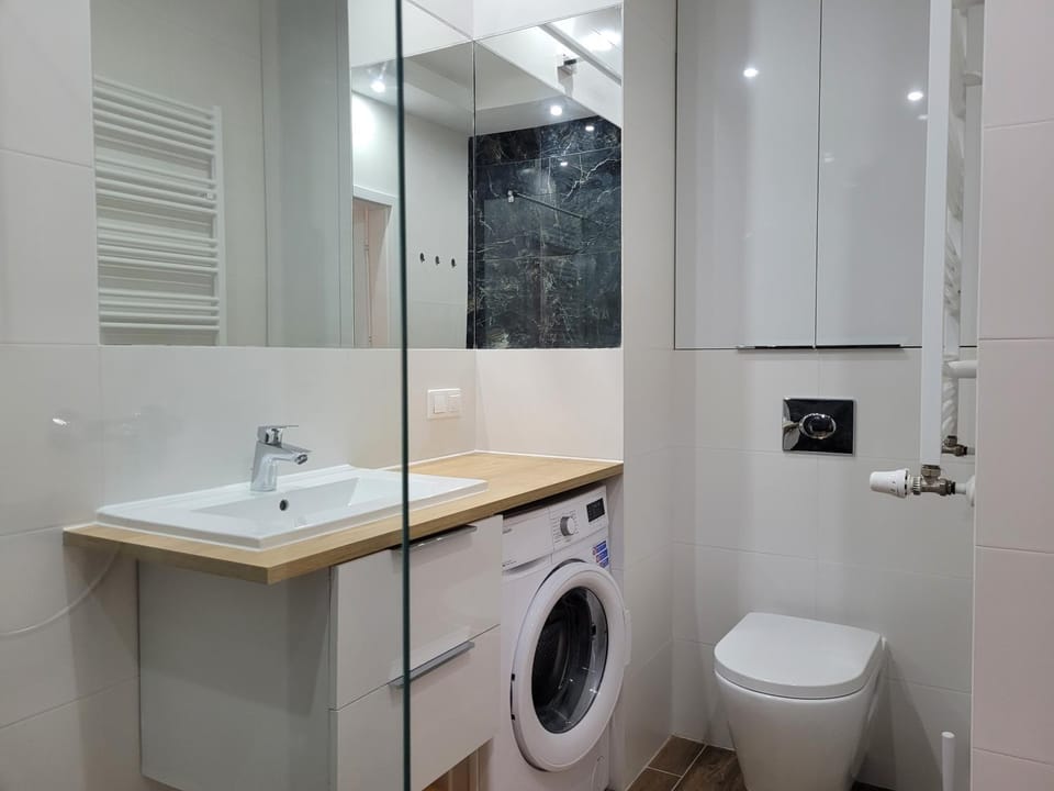 Shower, Toilet, Bathroom, towels, washing machine, dryer