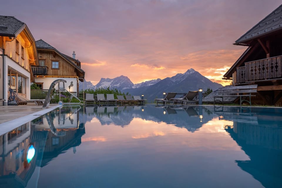 Natural landscape, Mountain view, Swimming pool, Sunset