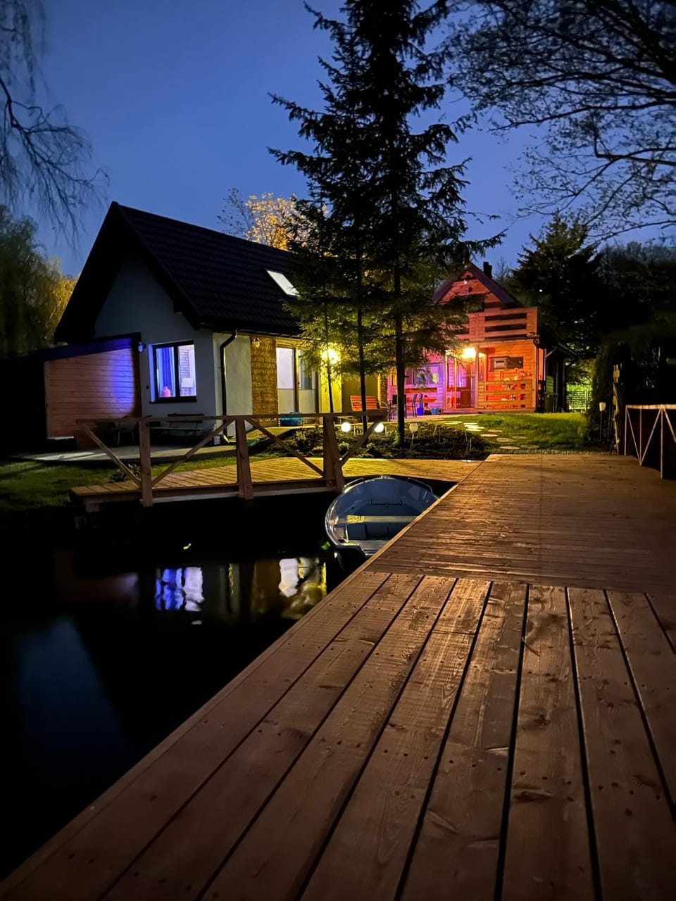 Property building, Night, Natural landscape, Lake view
