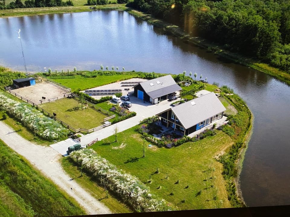 Property building, Natural landscape, Bird's eye view, Lake view