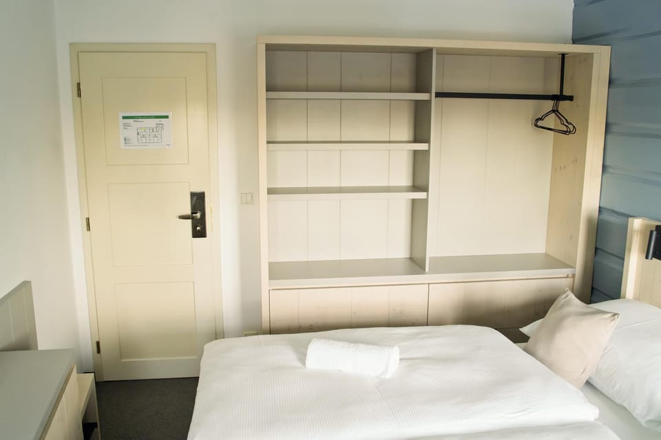 Bed, wardrobe