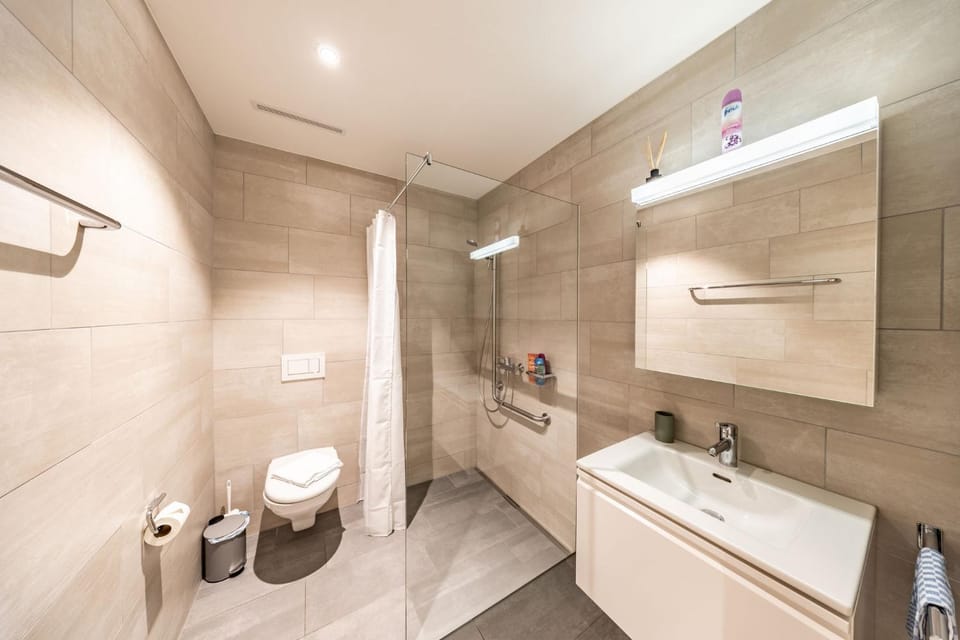 Shower, Toilet, Bathroom, hair dryier, towels