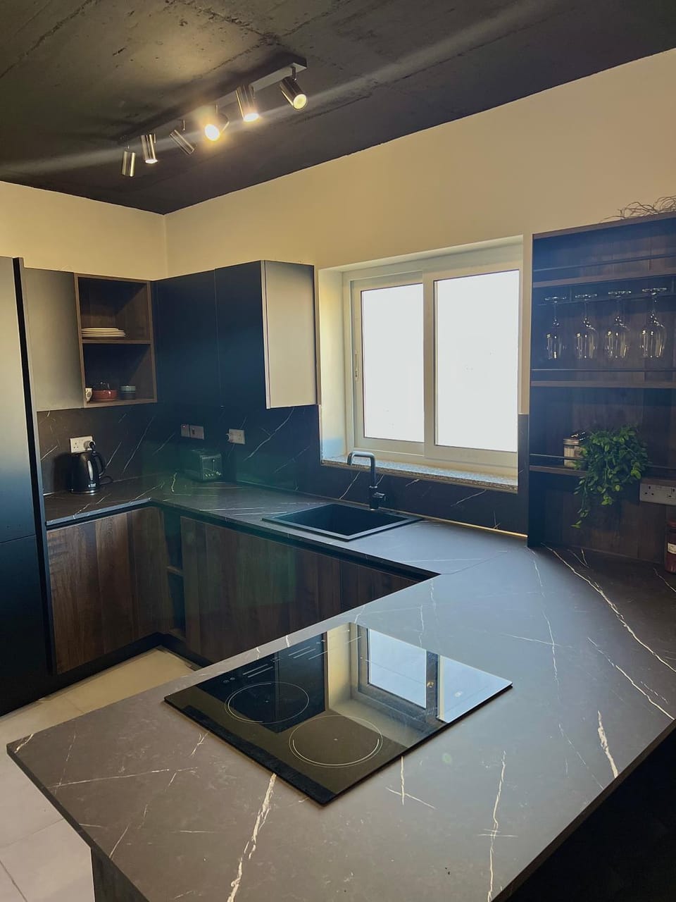 Kitchen or kitchenette, stove