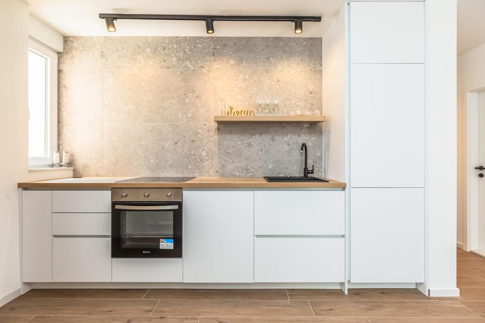 Kitchen or kitchenette, stove