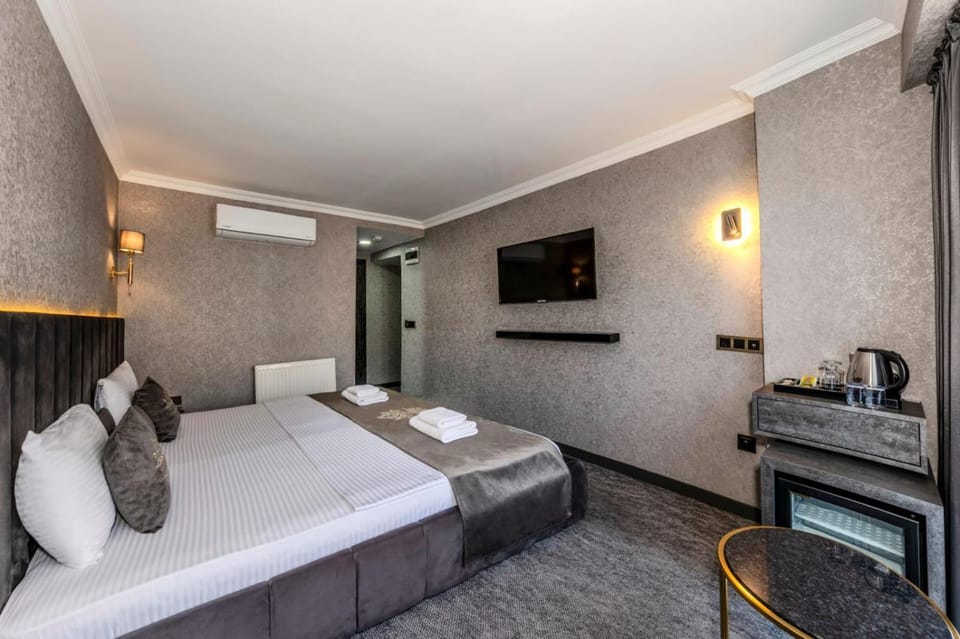 Bed, TV and multimedia, Photo of the whole room, minibar, towels, air conditioner