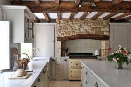 Kitchen or kitchenette, stove