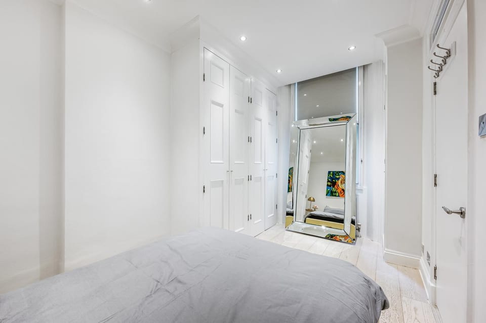 Bed, wardrobe