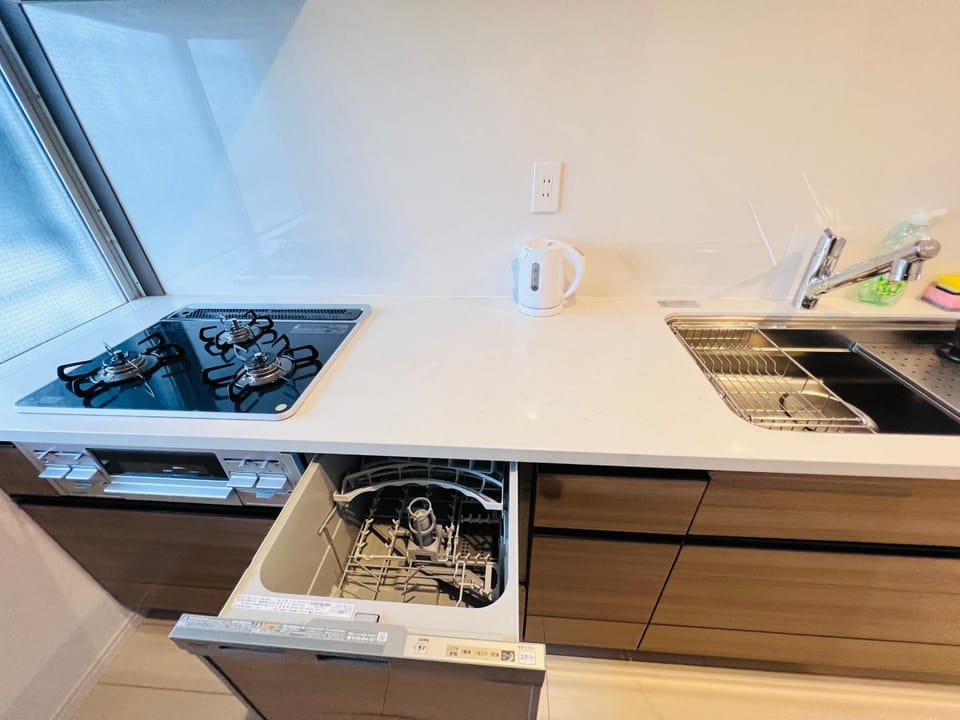 Kitchen or kitchenette, stove