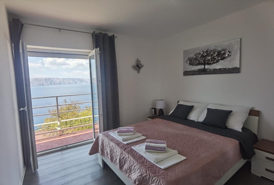 Bed, Natural landscape, Bedroom, Sea view