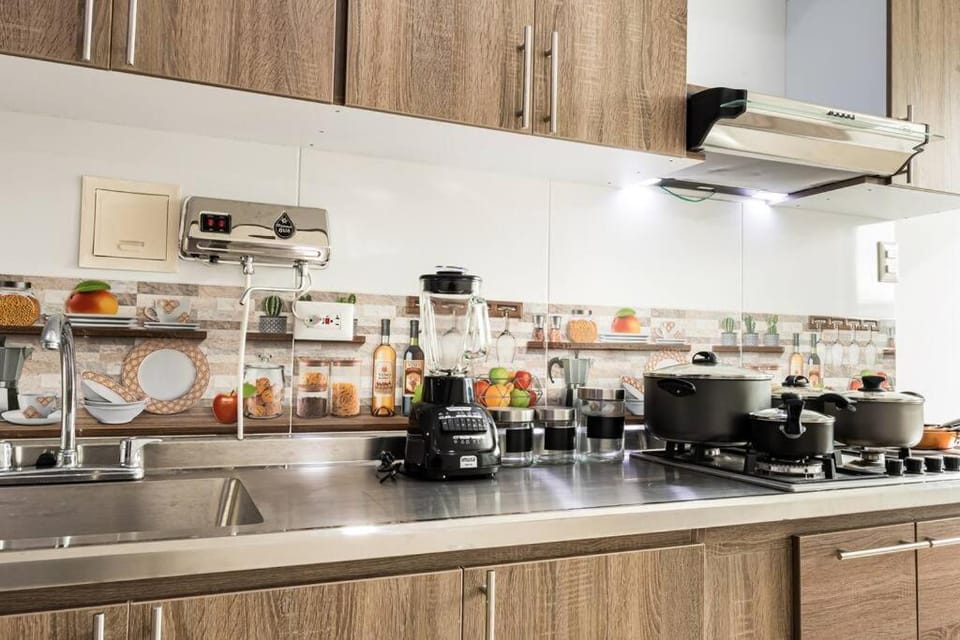 Kitchen or kitchenette, stove