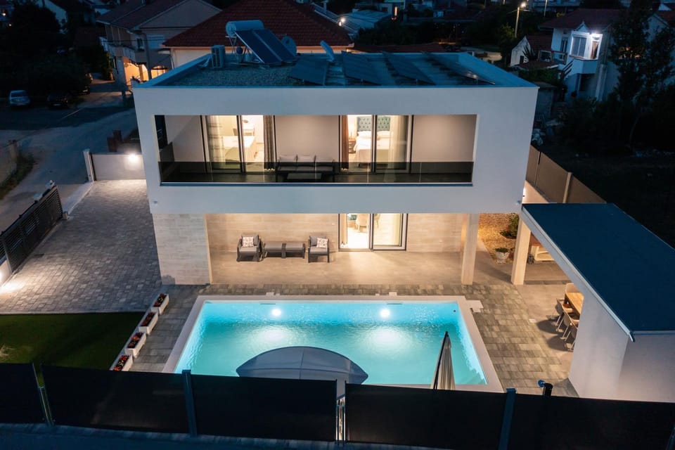 Property building, Night, Pool view, Swimming pool