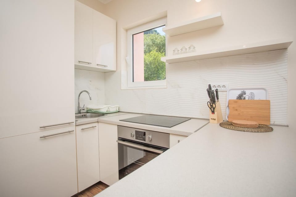 Kitchen or kitchenette, stove