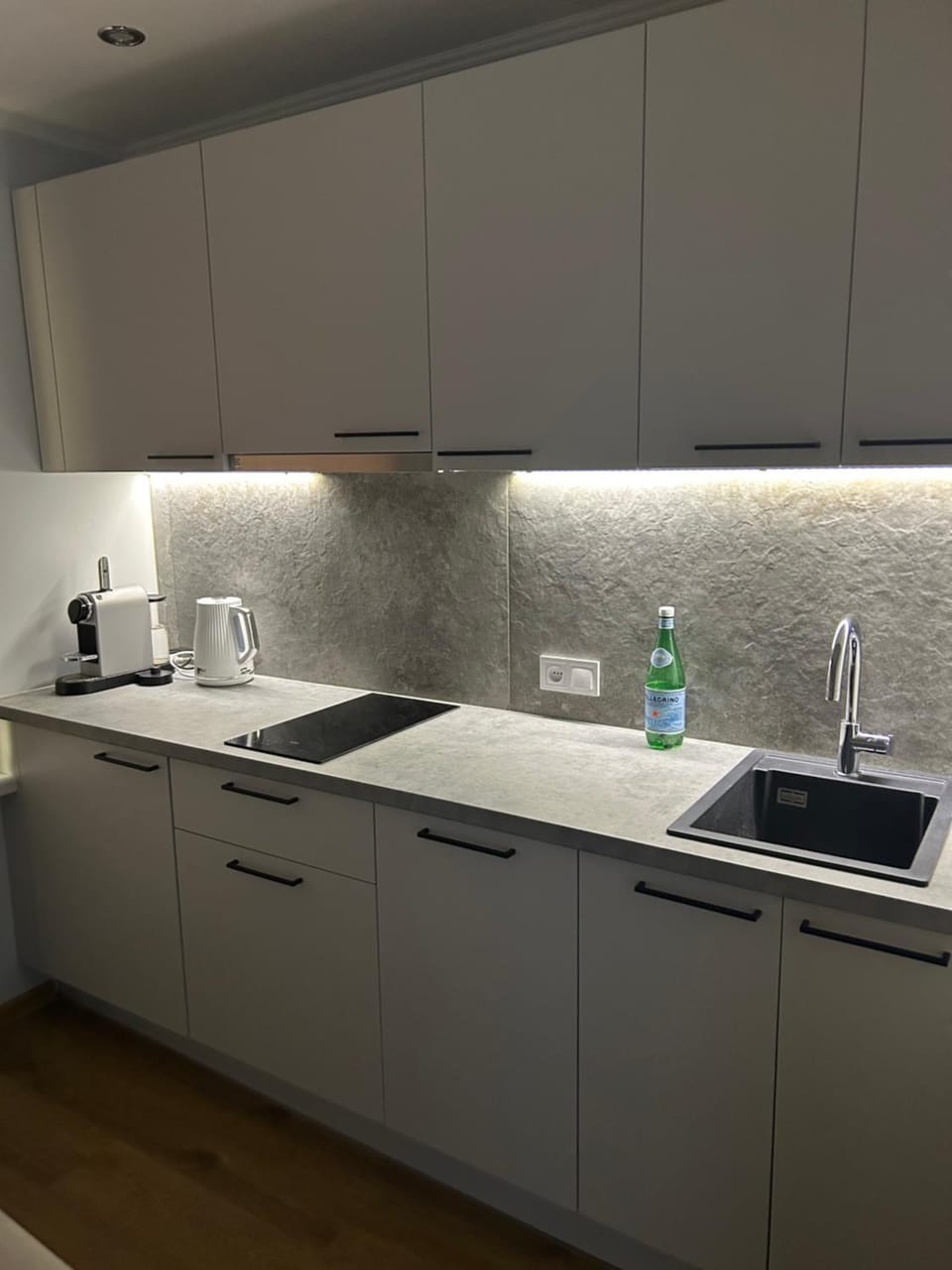 Kitchen or kitchenette, stove