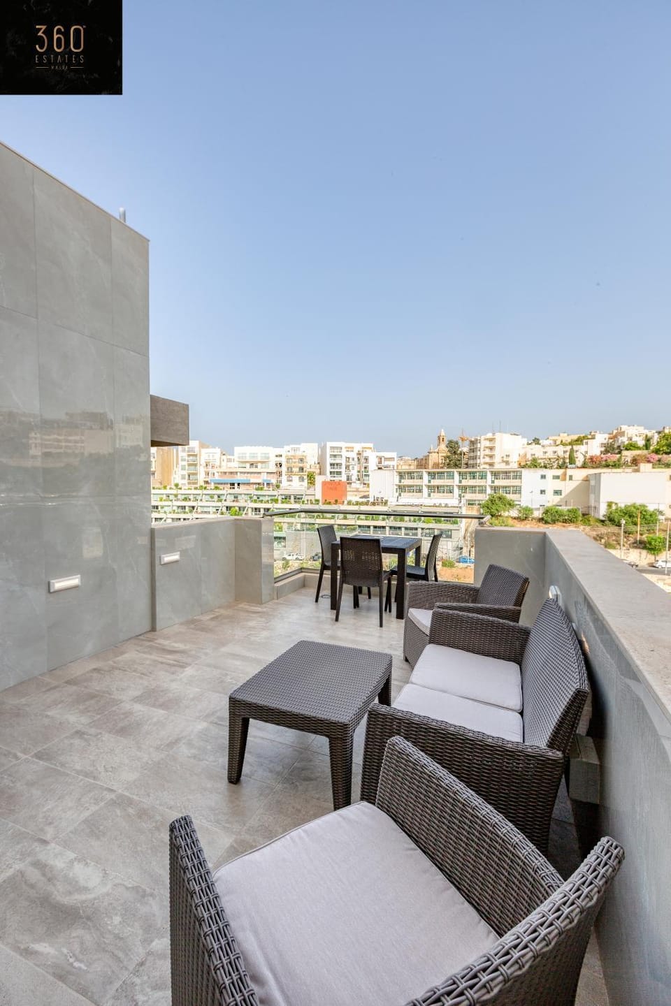 Patio, Day, View (from property/room), Balcony/Terrace, Living room, Seating area, City view