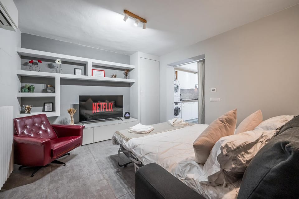 Bed, TV and multimedia, Living room, Photo of the whole room, Seating area, Bedroom