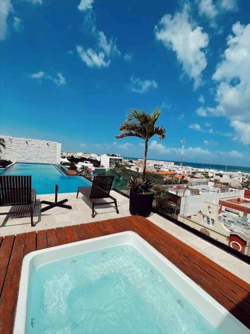 View (from property/room), Pool view, Sea view, Swimming pool, sunbed