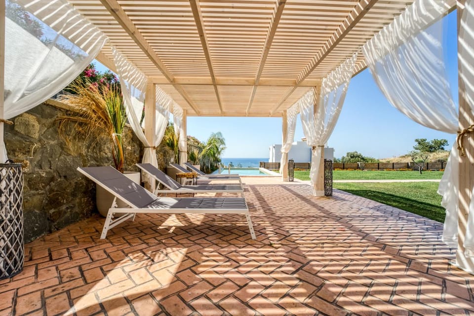 Patio, Day, Summer, Garden, Garden view, Pool view, Sea view, Swimming pool, Time of day, sunbed