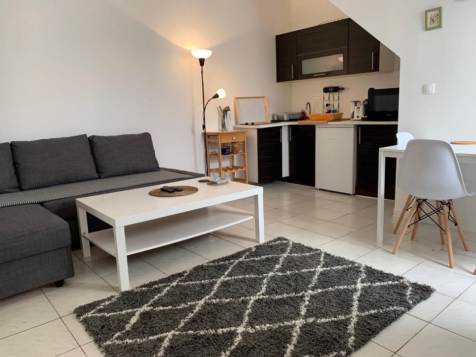 Kitchen or kitchenette, Living room, Seating area, Dining area