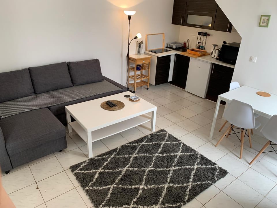 Kitchen or kitchenette, Living room, Seating area, Dining area