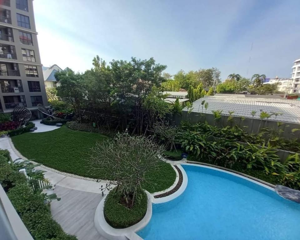 Property building, Day, Natural landscape, Garden, Garden view, Pool view, Swimming pool, Swimming pool