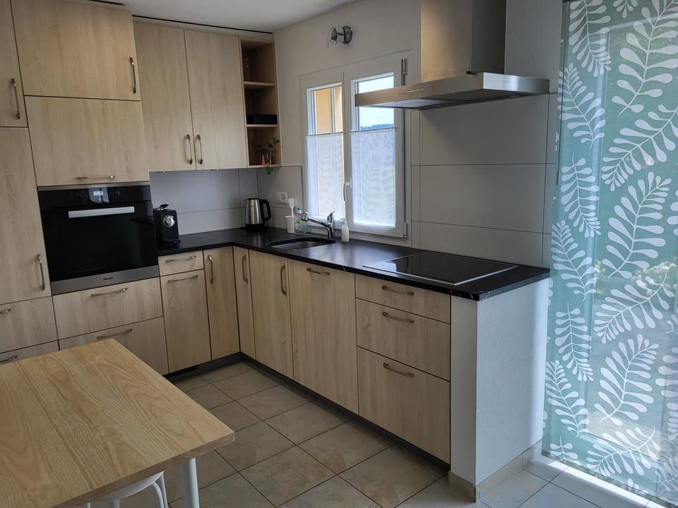 Kitchen or kitchenette, stove