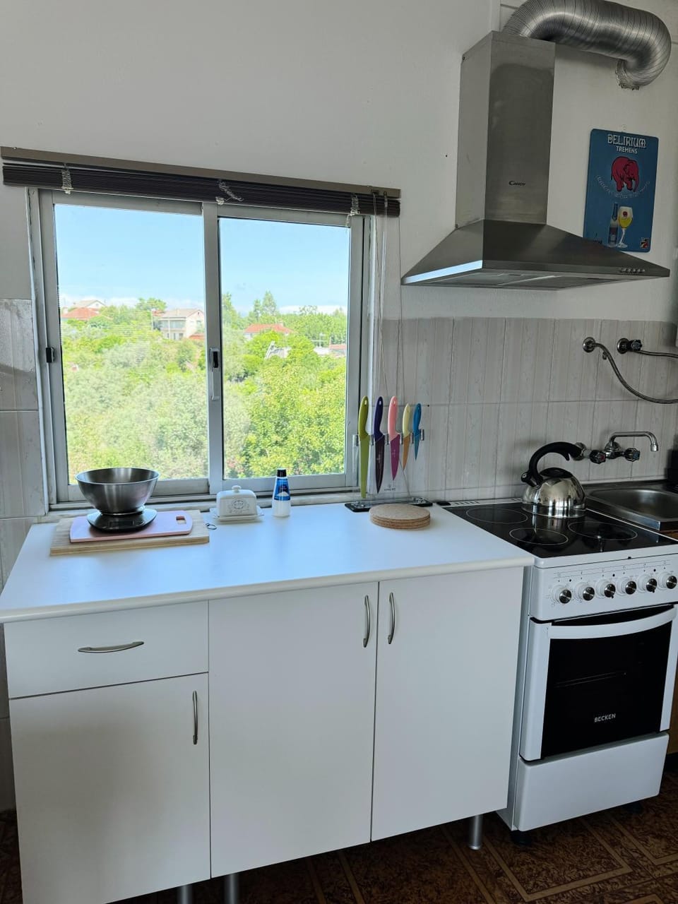Kitchen or kitchenette, stove