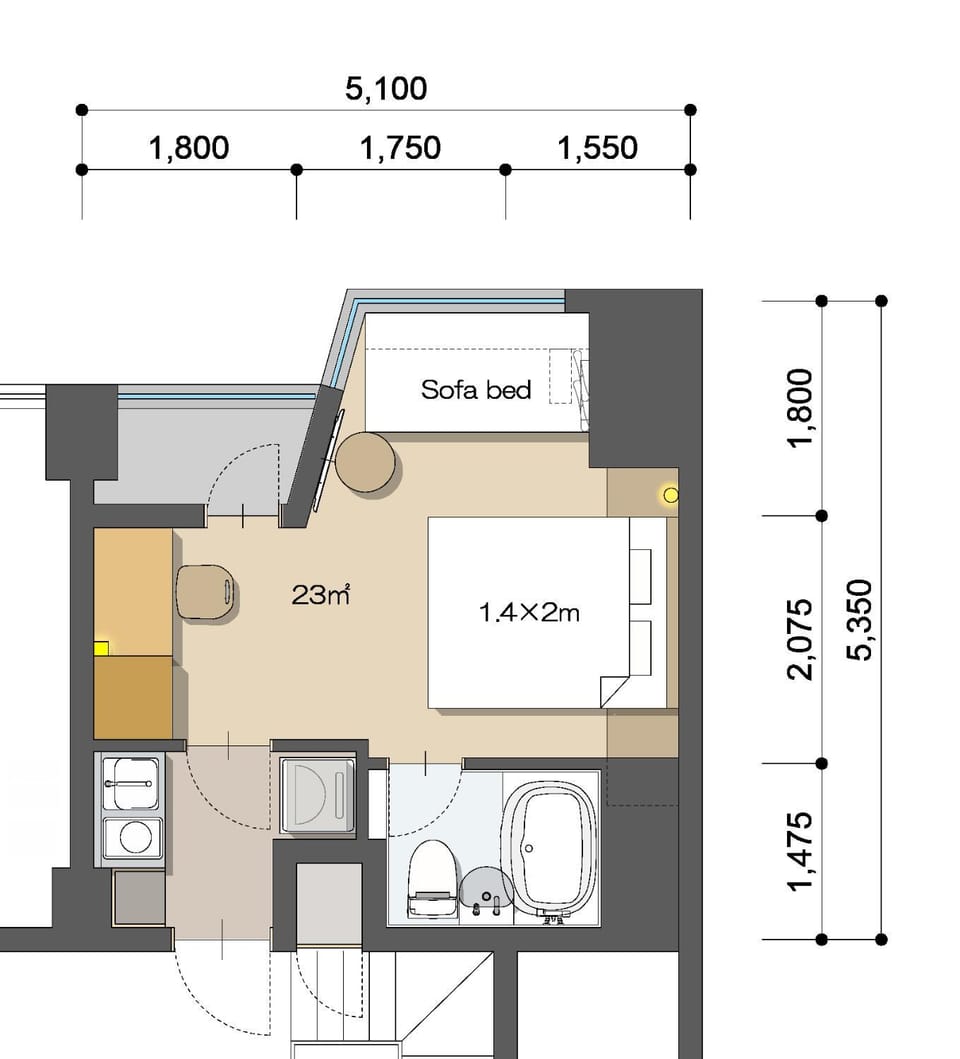 Photo of the whole room, Floor plan