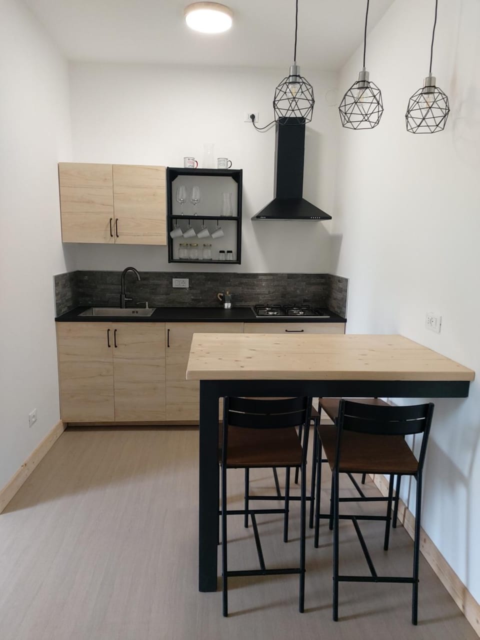 Kitchen or kitchenette, stove