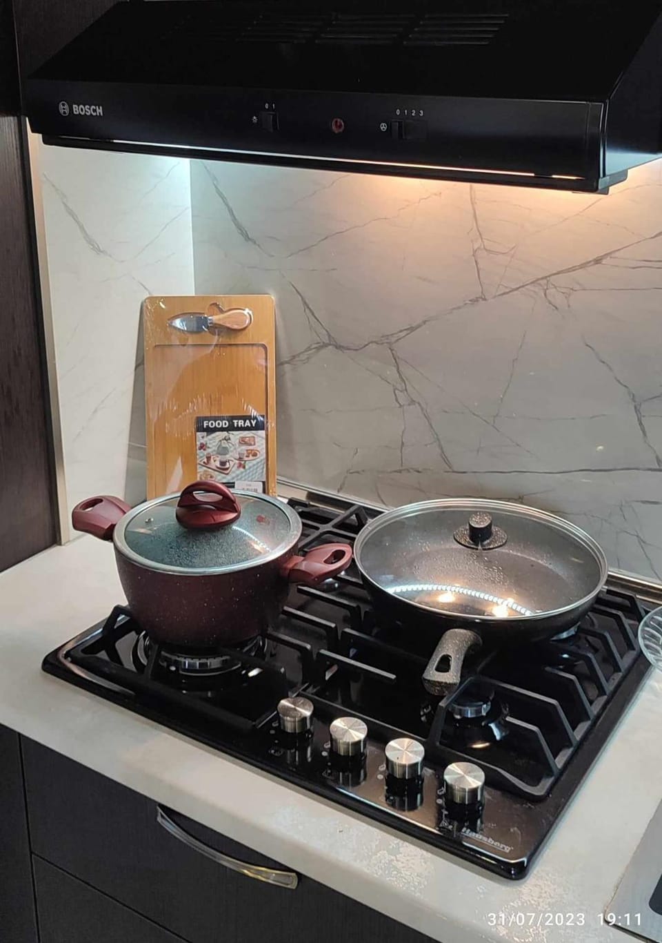 Kitchen or kitchenette, stove