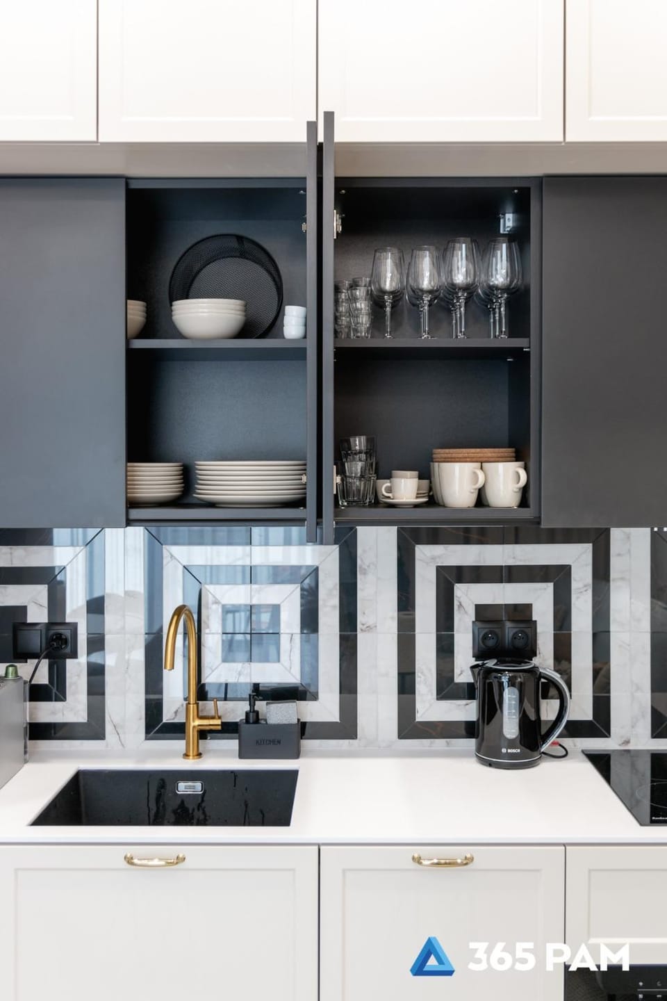 Kitchen or kitchenette, stove
