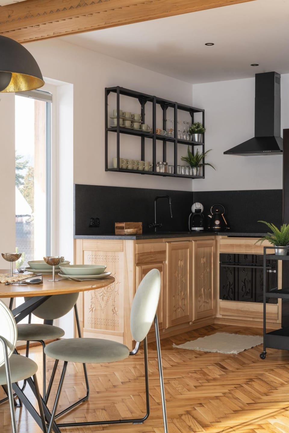Kitchen or kitchenette, stove