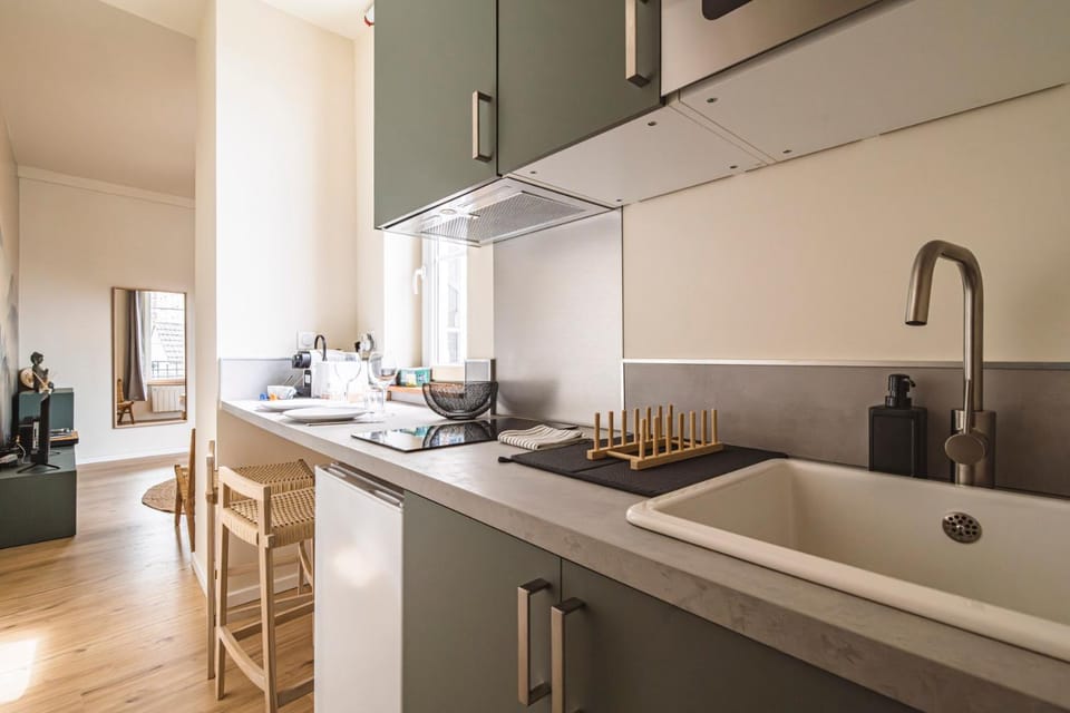 Kitchen or kitchenette, stove