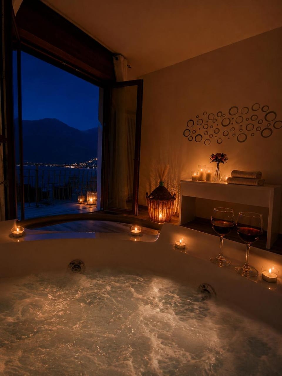 Night, Hot Tub, Bedroom, Lake view, Bath