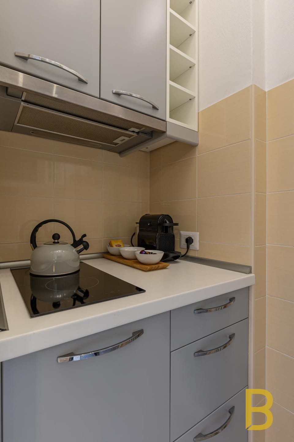 Coffee/tea facilities, Kitchen or kitchenette, stove