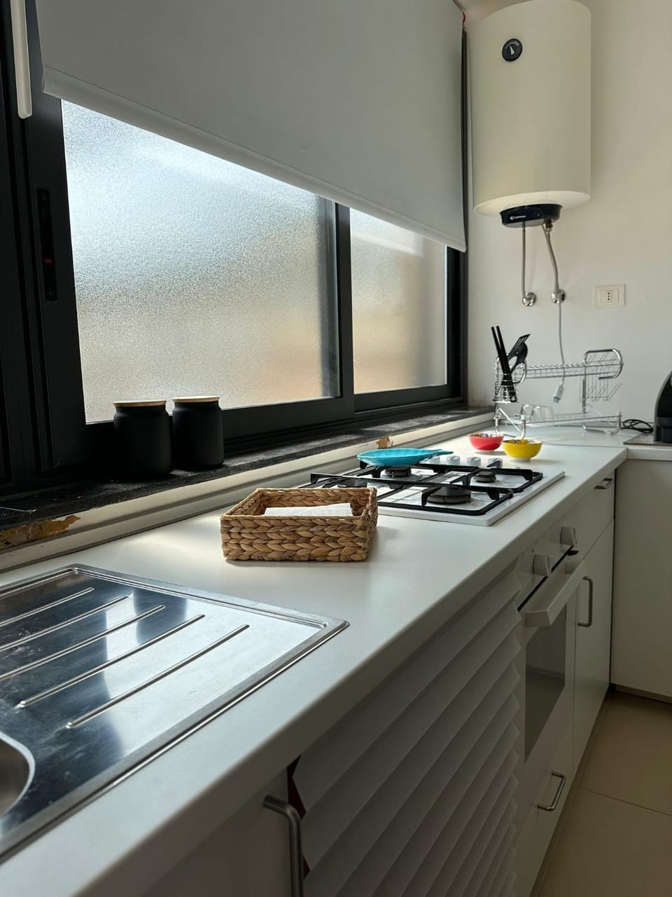 Kitchen or kitchenette, stove