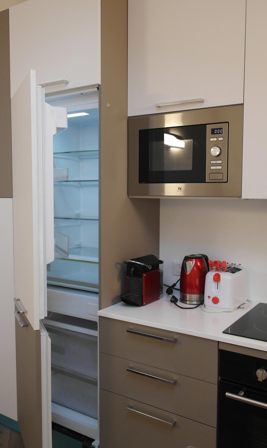 Kitchen or kitchenette, microwave
