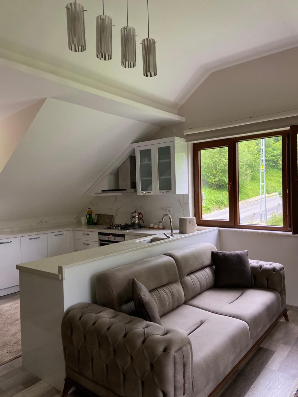 Kitchen or kitchenette, Living room, Seating area
