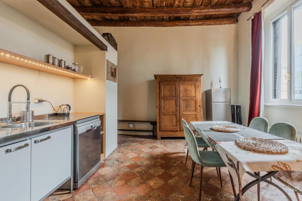 Kitchen or kitchenette, stove