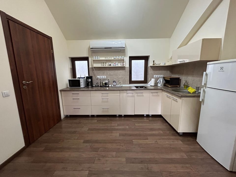 Kitchen or kitchenette, minibar, stove, toaster
