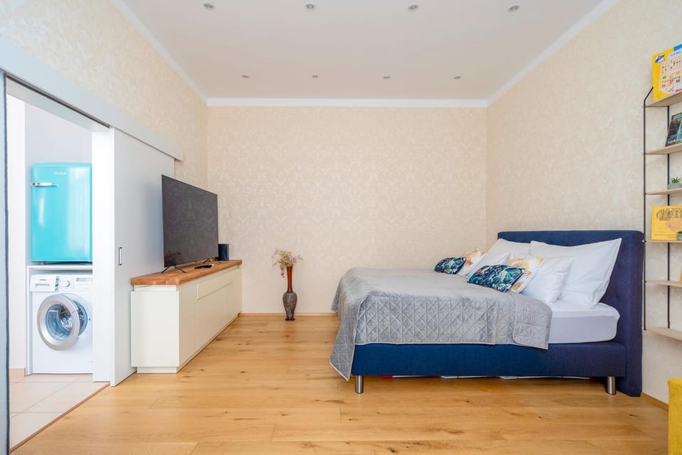 Bed, TV and multimedia, washing machine
