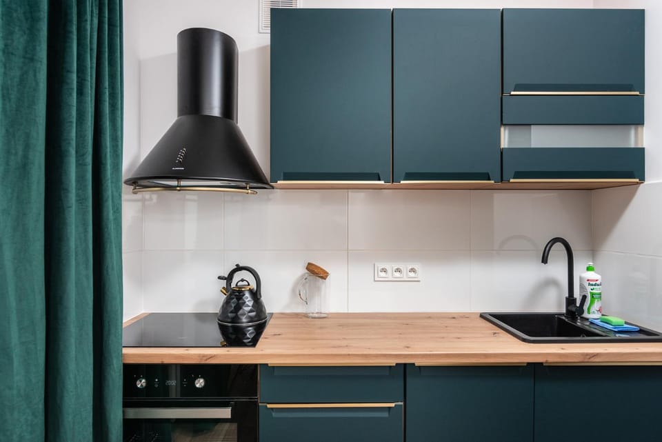 Kitchen or kitchenette, stove