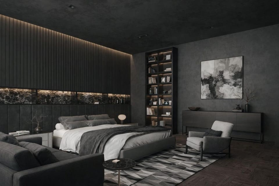 Bed, Living room, Photo of the whole room, Seating area, Bedroom
