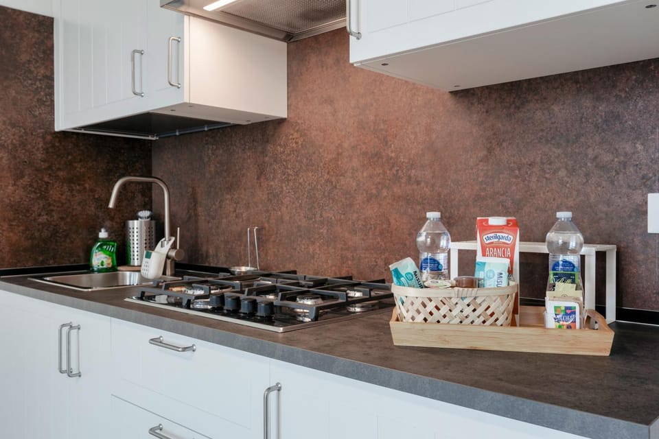 Kitchen or kitchenette, stove